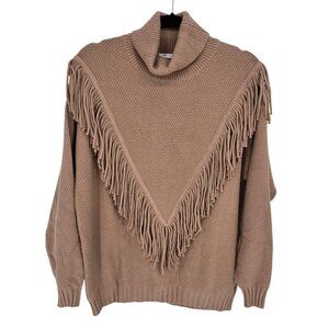 Woven Right womens size Medium tan knit long sleeve fringe sweater western